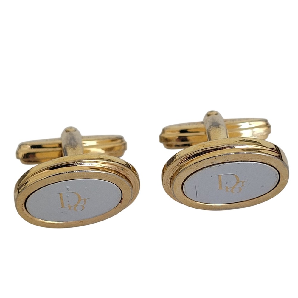 Vintage Christian Dior Gold Tone CD Logo Oval Cufflinks Germany Mens Accessory